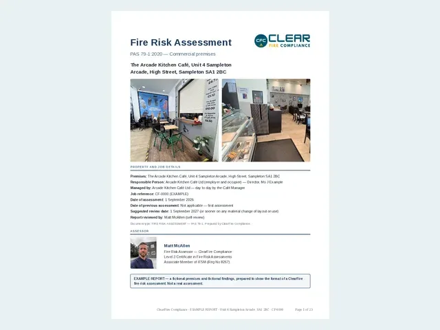 Sample business fire risk assessment — front page