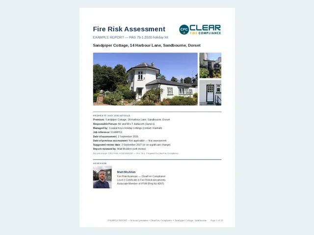 Sample holiday let fire risk assessment — front page