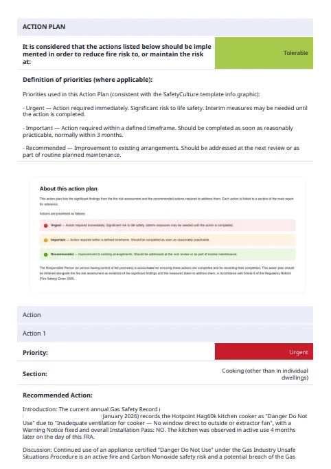 Sample fire risk assessment — prioritised action plan page